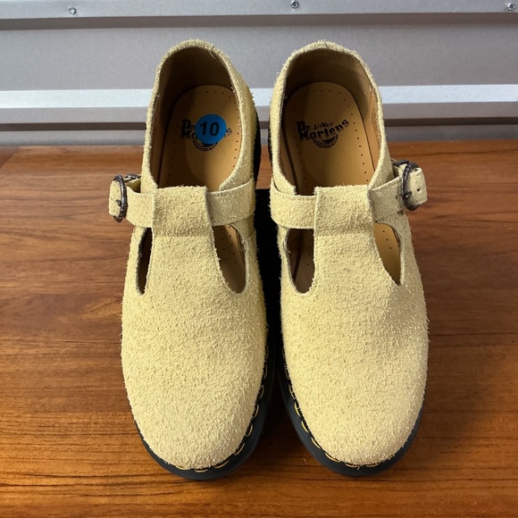 Dr. Martens Men T-Bar Yellow Tan Nappy Hairy Suede Leather Buckle Shoe Size 10 - Picture 6 of 12